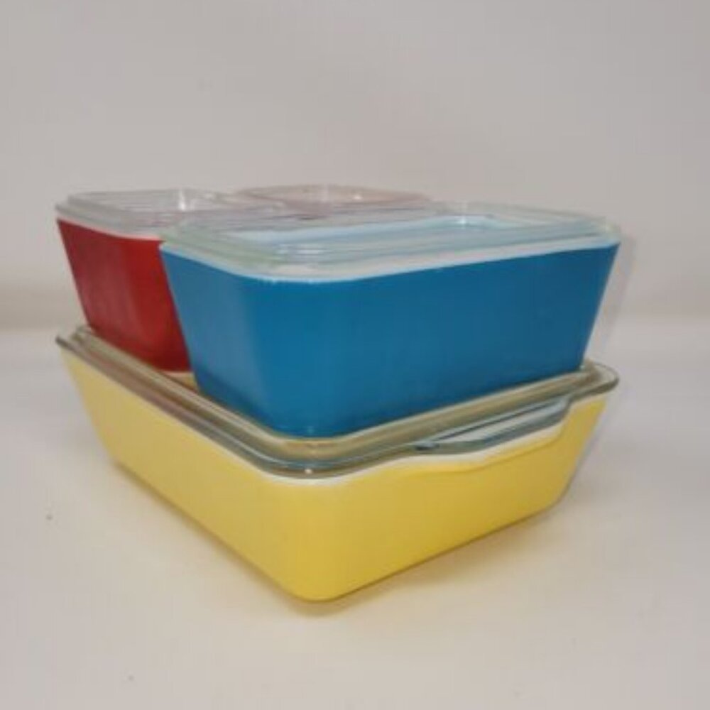Vintage Pyrex Primary Colors Refrigerator Dish 8 Piece Set 501 502 503 w/ Lids